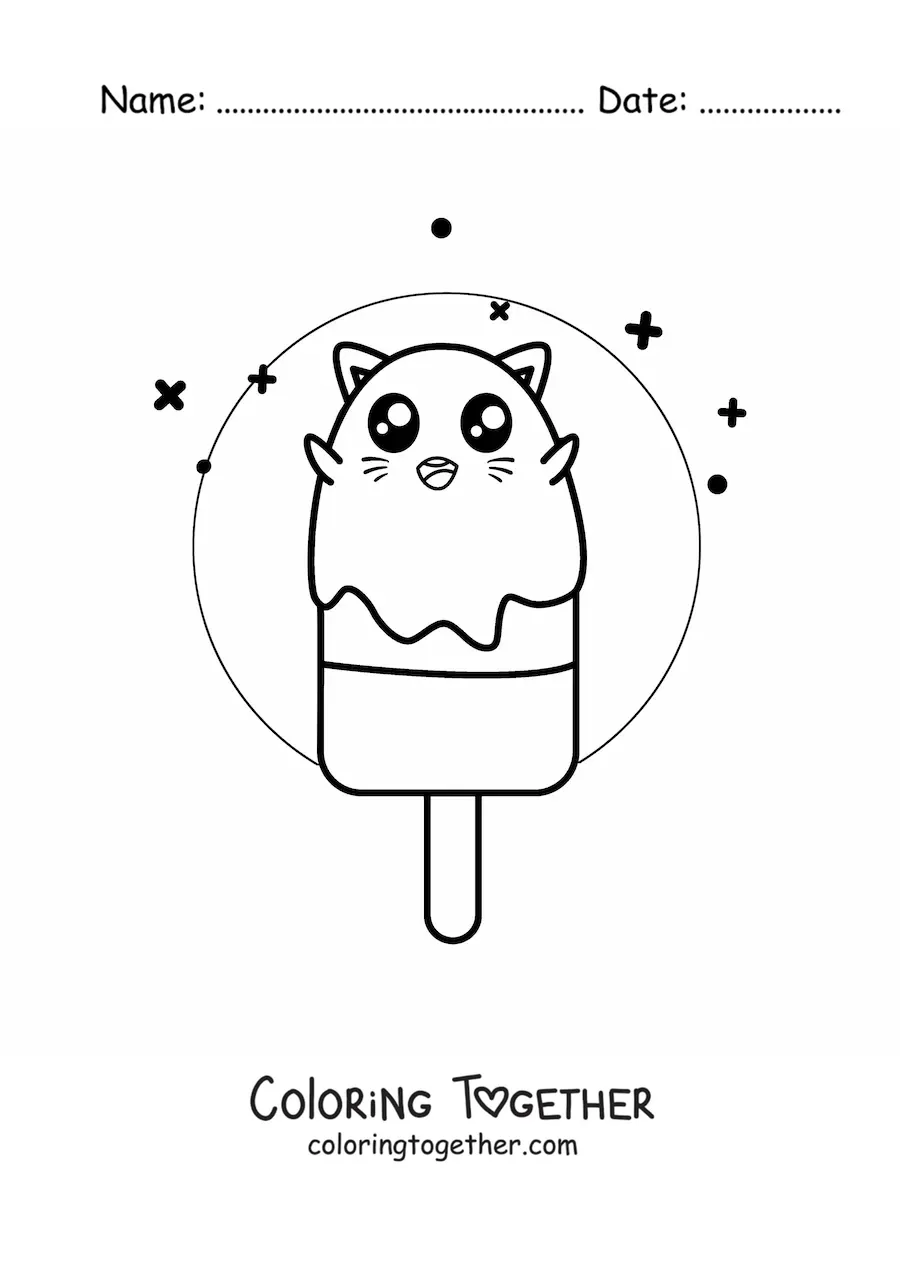 Coloring page of a kawaii kitten popsicle