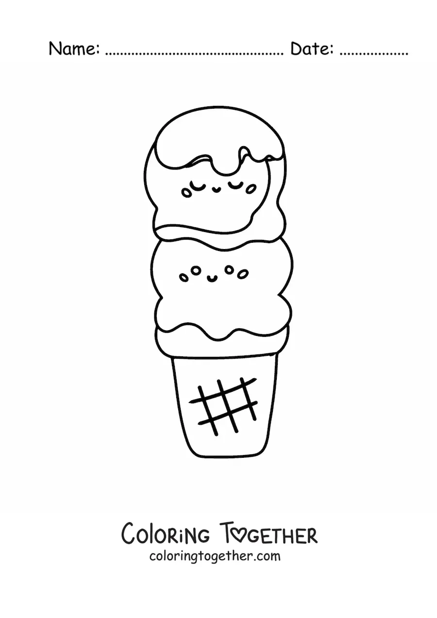 Coloring page of 2 kawaii ice cream scoops
