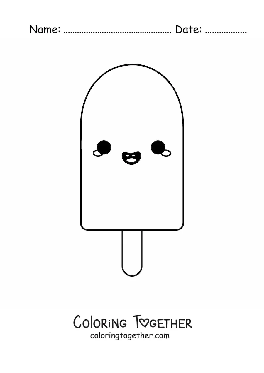 Coloring page of an easy animated kawaii popsicle