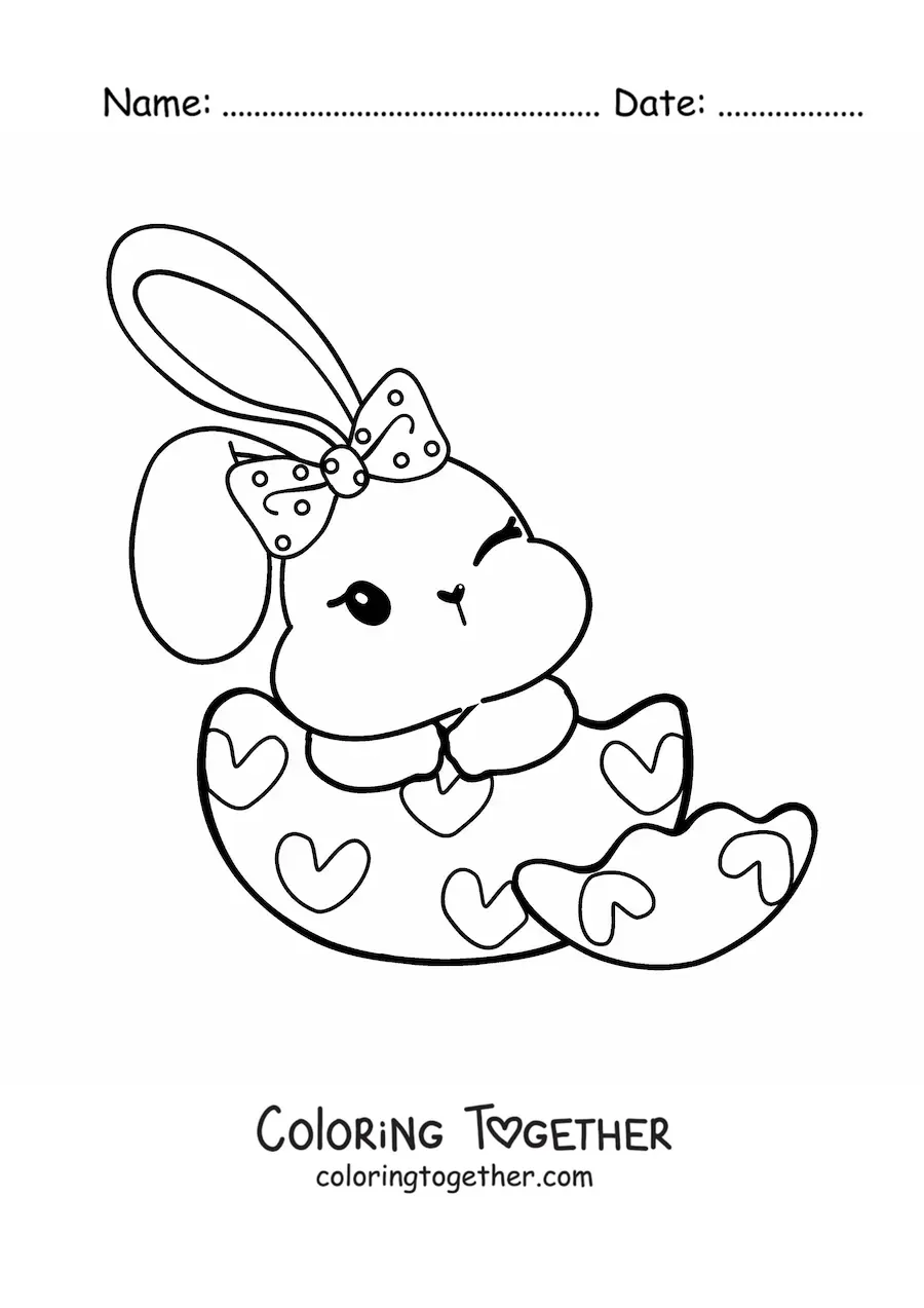 Coloring page of a kawaii Easter bunny in an egg