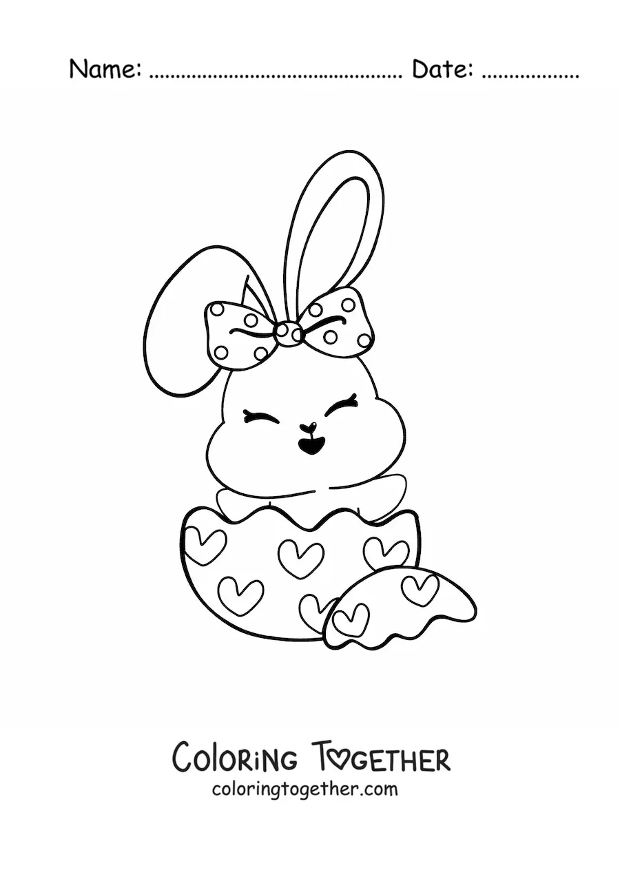 Coloring page of a kawaii girl bunny in an Easter egg
