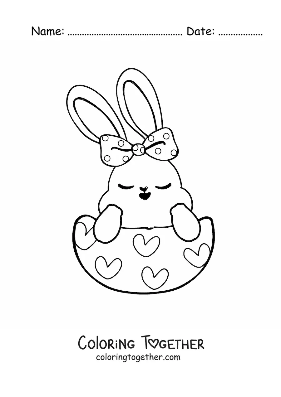 Coloring page of a cute girl bunny with a bow in an Easter egg