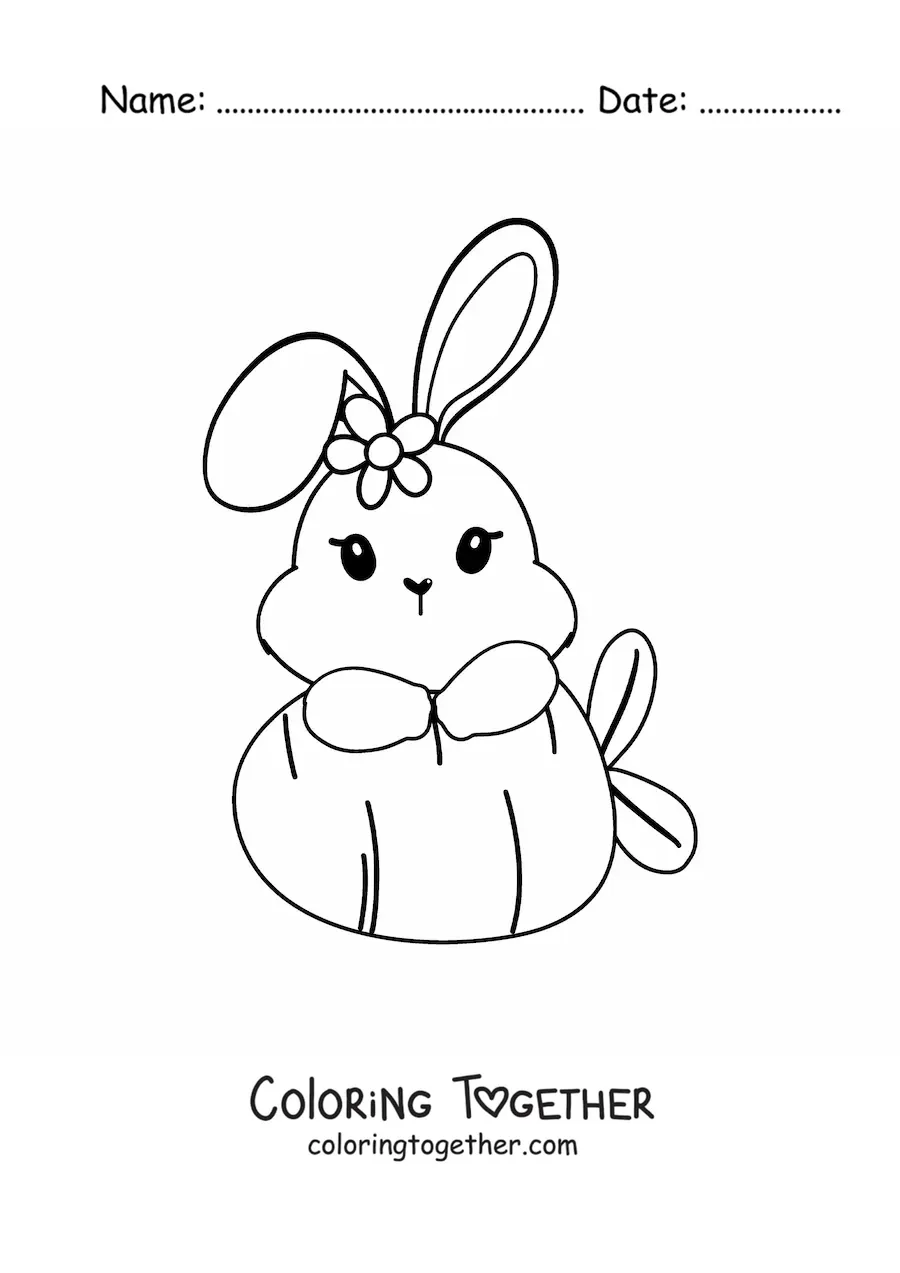 Coloring page of a kawaii girl bunny with a giant carrot
