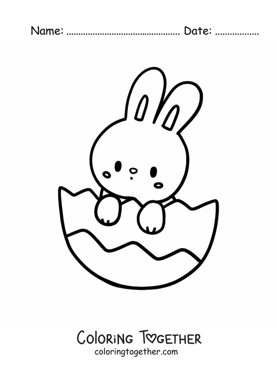 Coloring page of a cute rabbit hatching from an Easter egg
