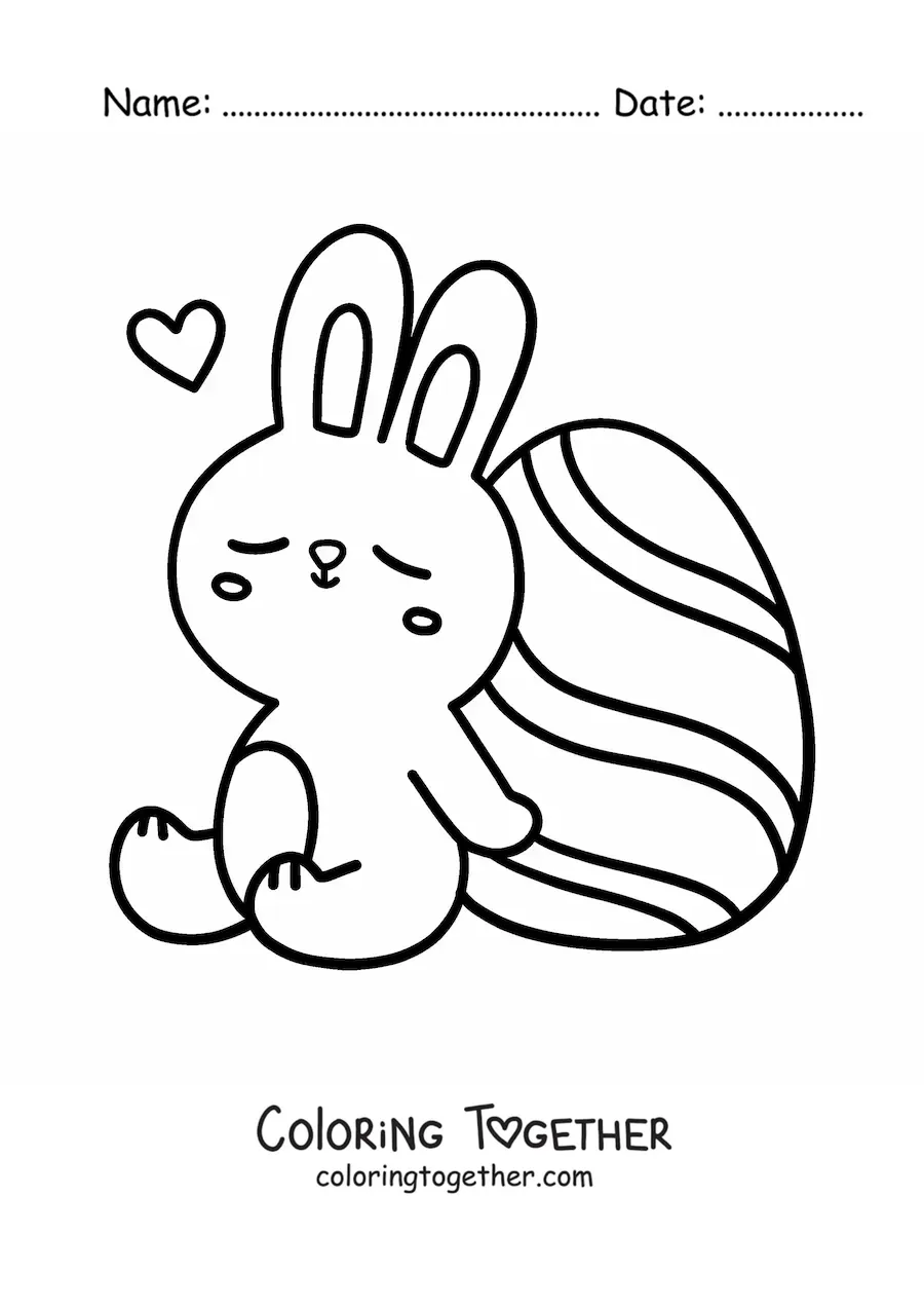 Coloring page of a cute rabbit sitting next to an Easter egg