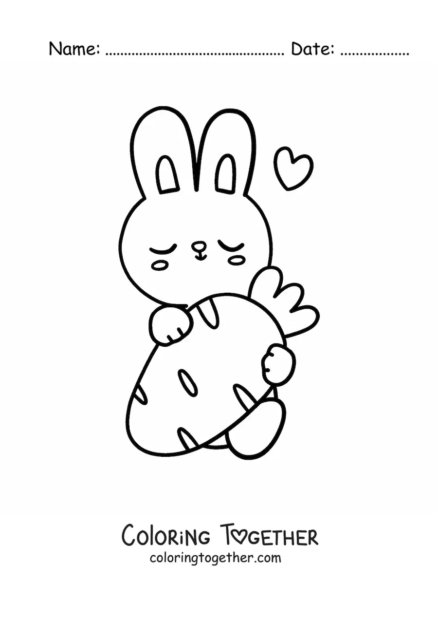 Coloring page of a cute rabbit sitting with a carrot
