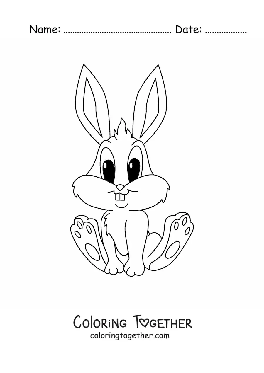 Coloring page of an animated kawaii rabbit sitting