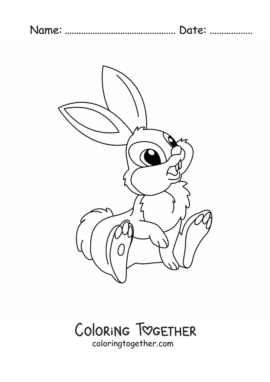Coloring page of an animated kawaii cartoon rabbit