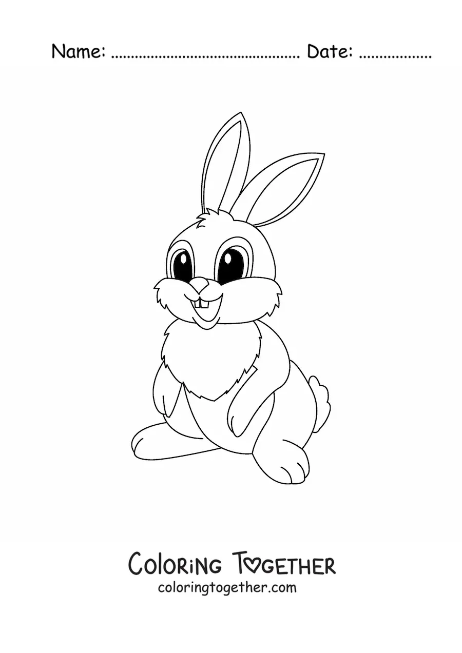 Coloring page of a cute animated cartoon rabbit