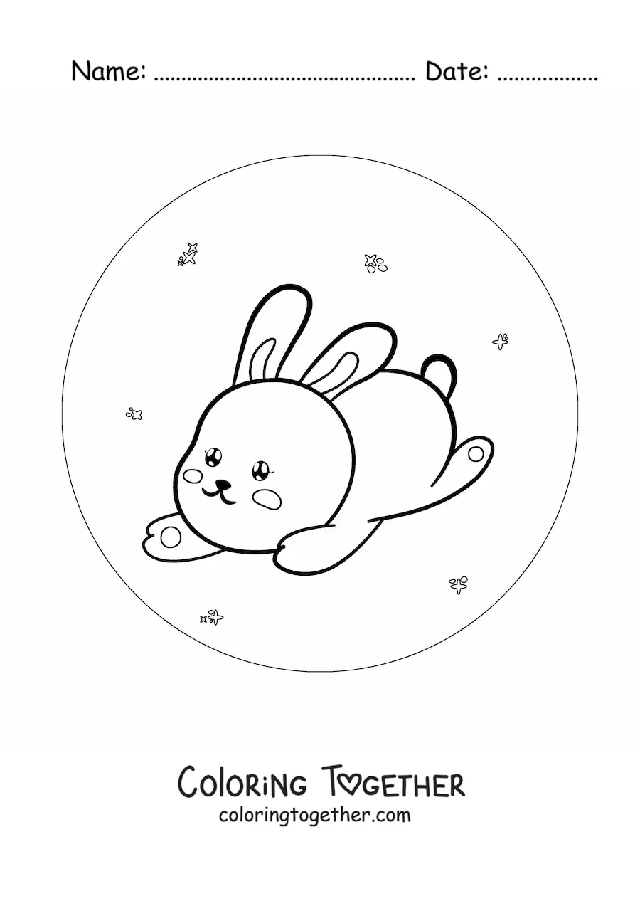 Coloring page of an animated kawaii rabbit jumping