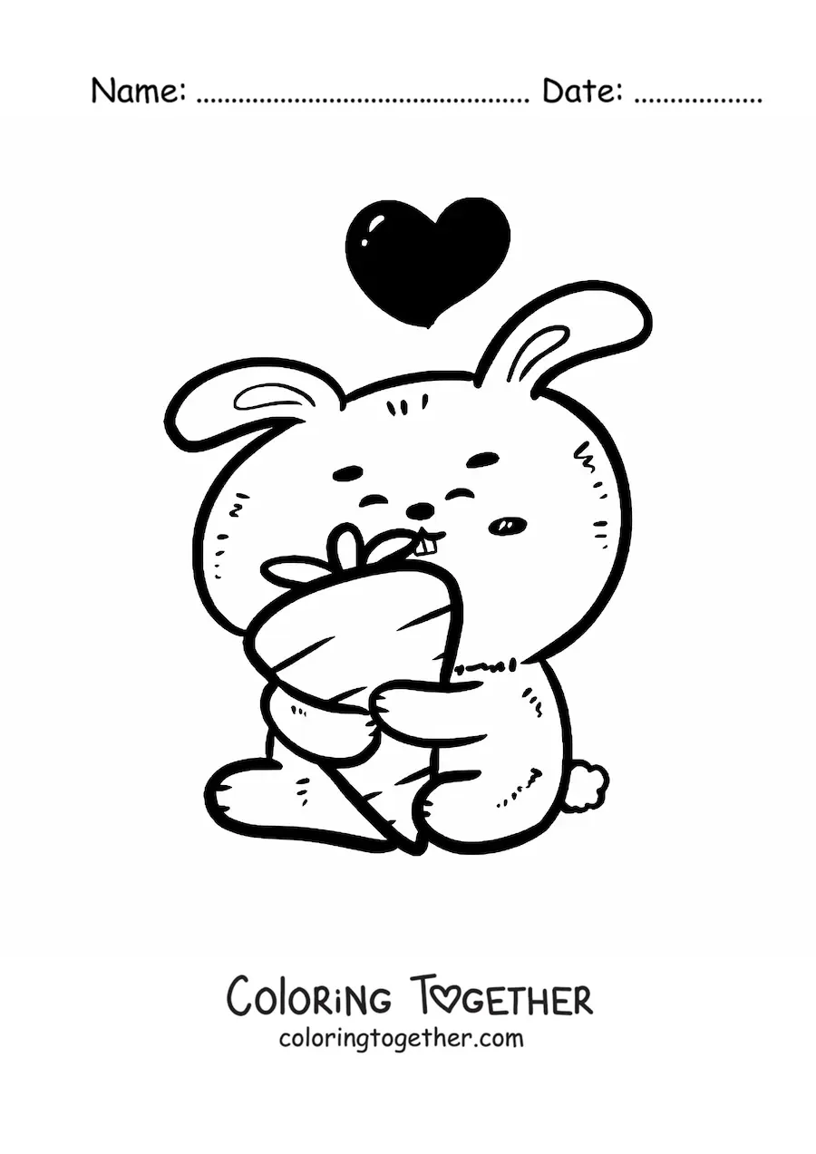 Coloring page of a large kawaii rabbit with a carrot