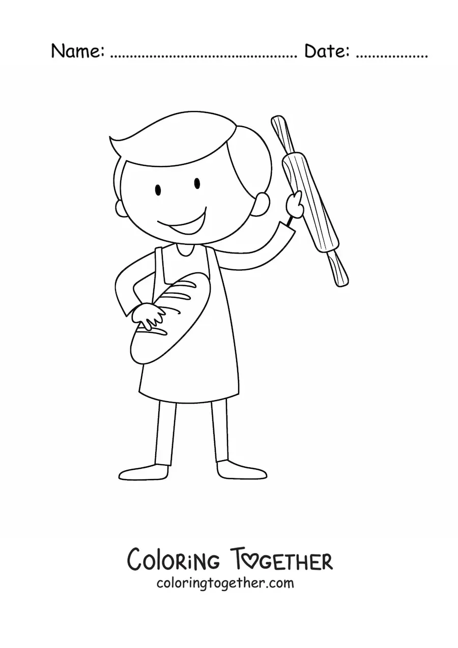 Coloring page of an animated baker boy