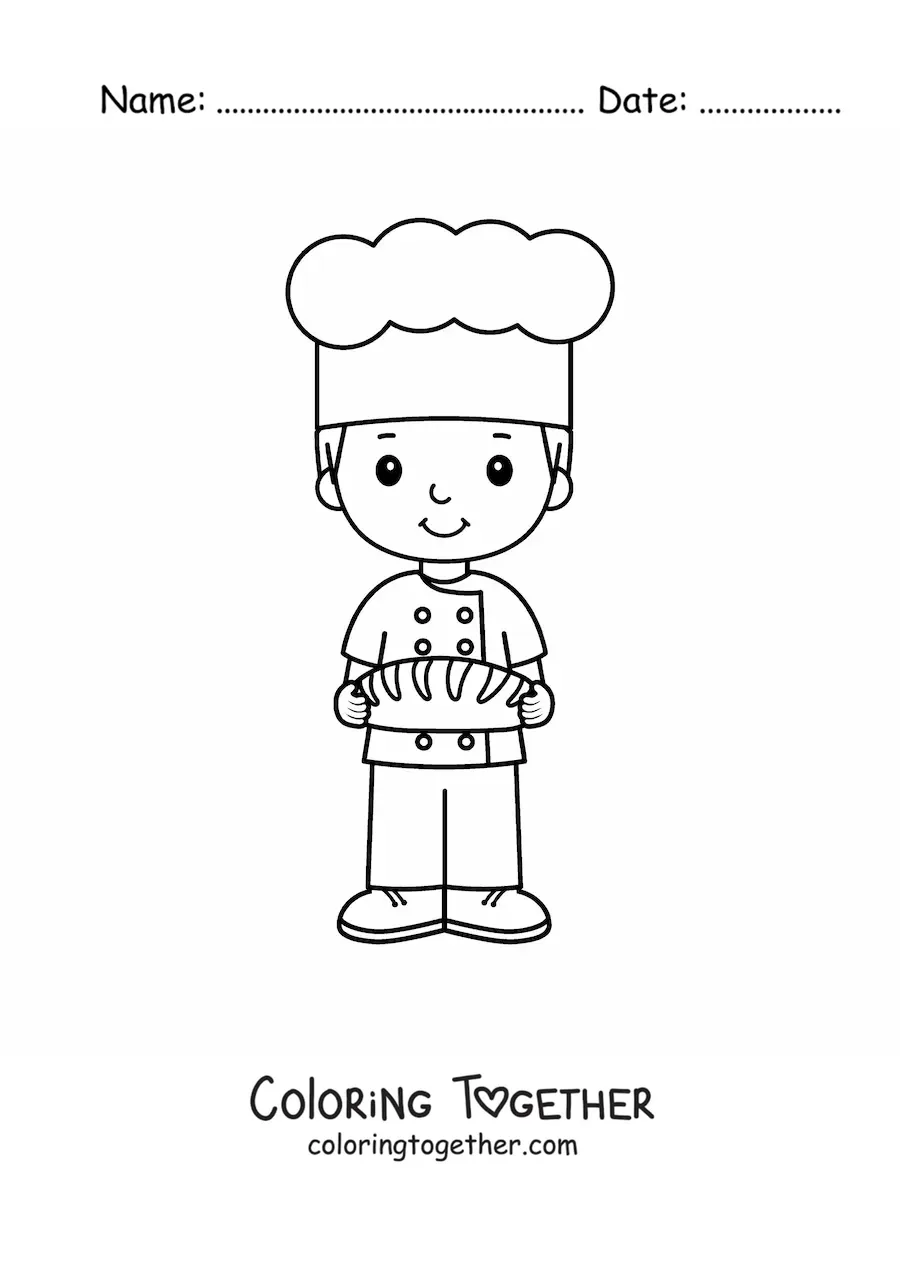 Coloring page of a boy with the profession of baker chef