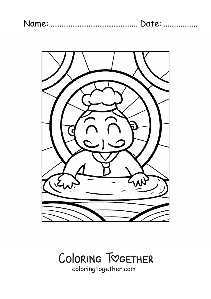 Coloring page of an Italian cook chef kneading pizza