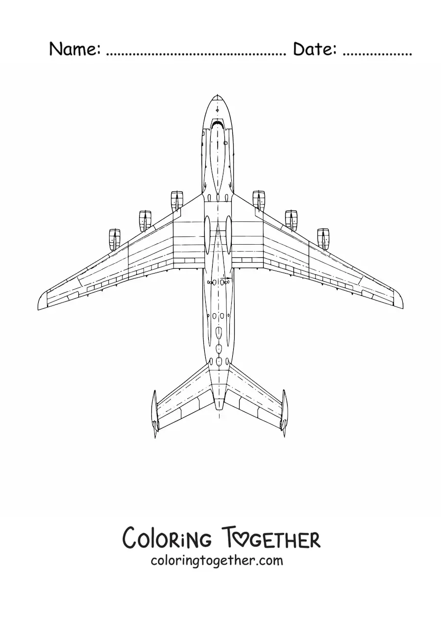 Coloring page of the top view of a plane