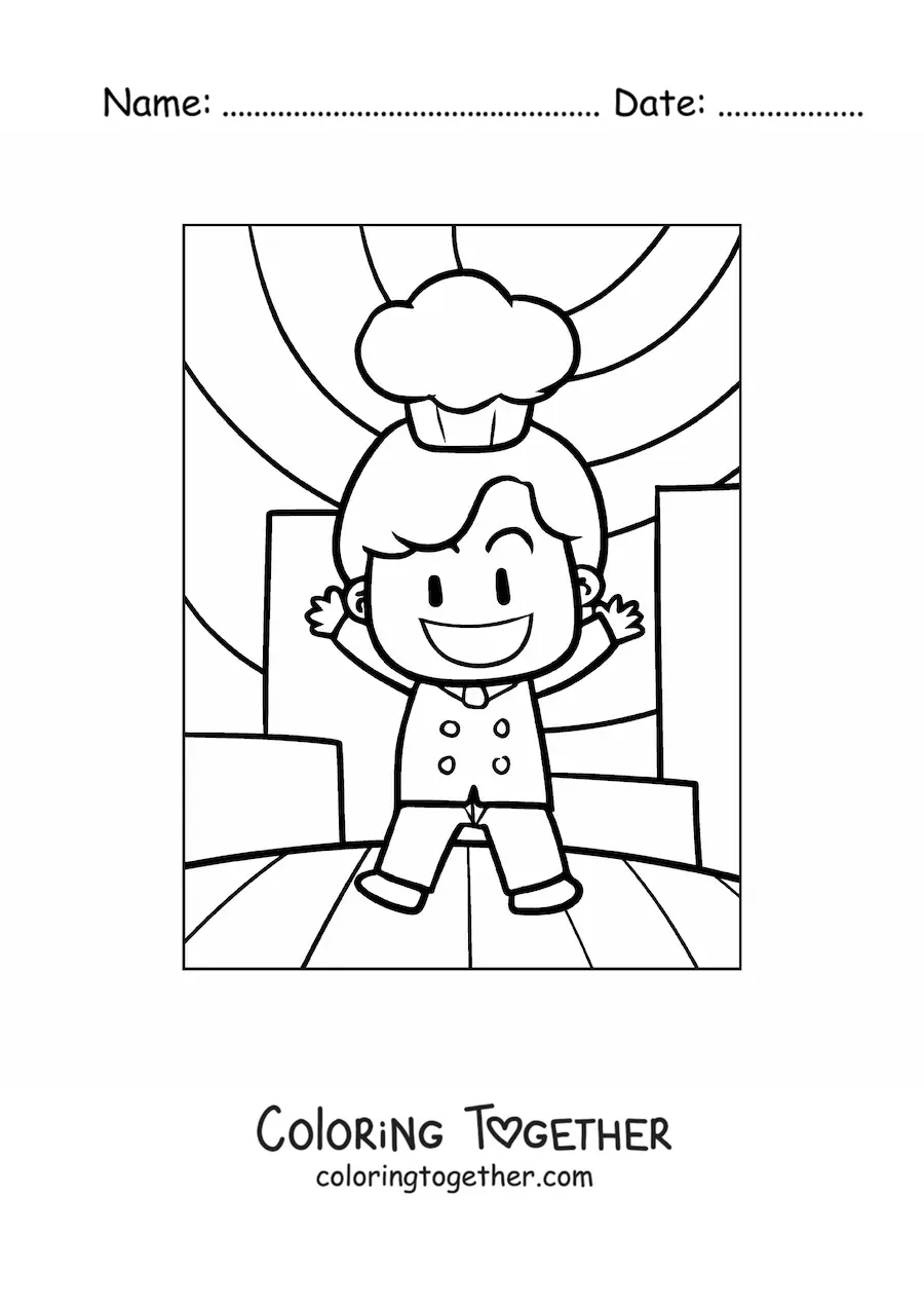 Coloring page of a cartoon of a cute chef