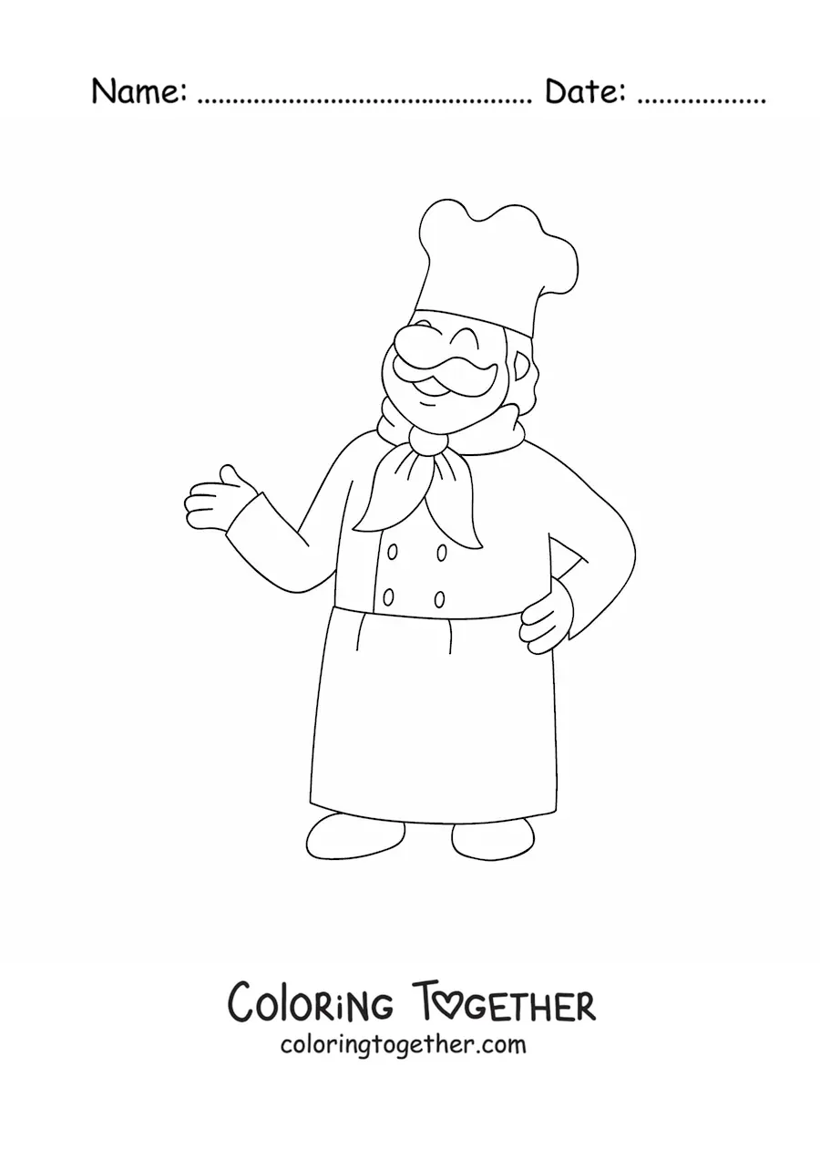 Coloring page of an animated Italian chef