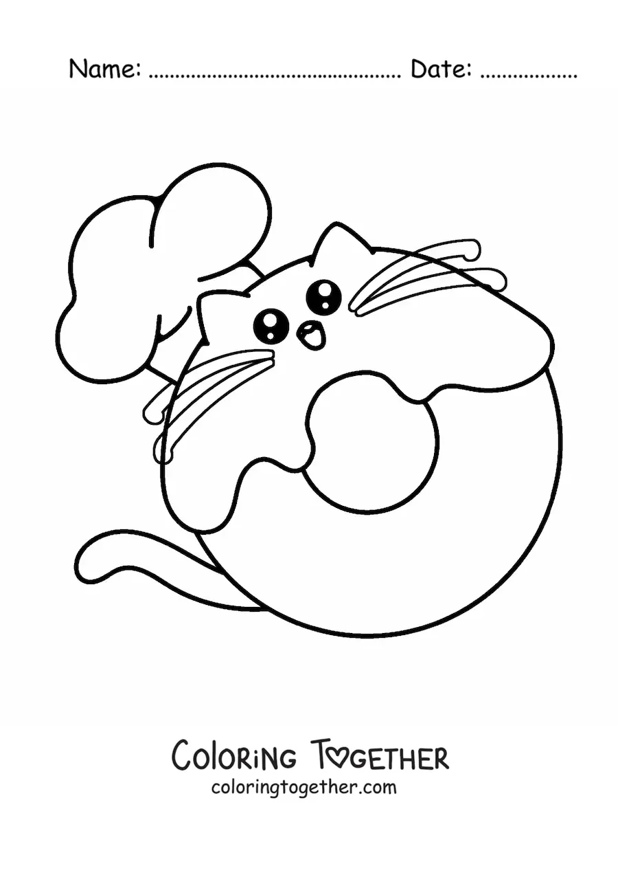Coloring page of a cute animated donut chef