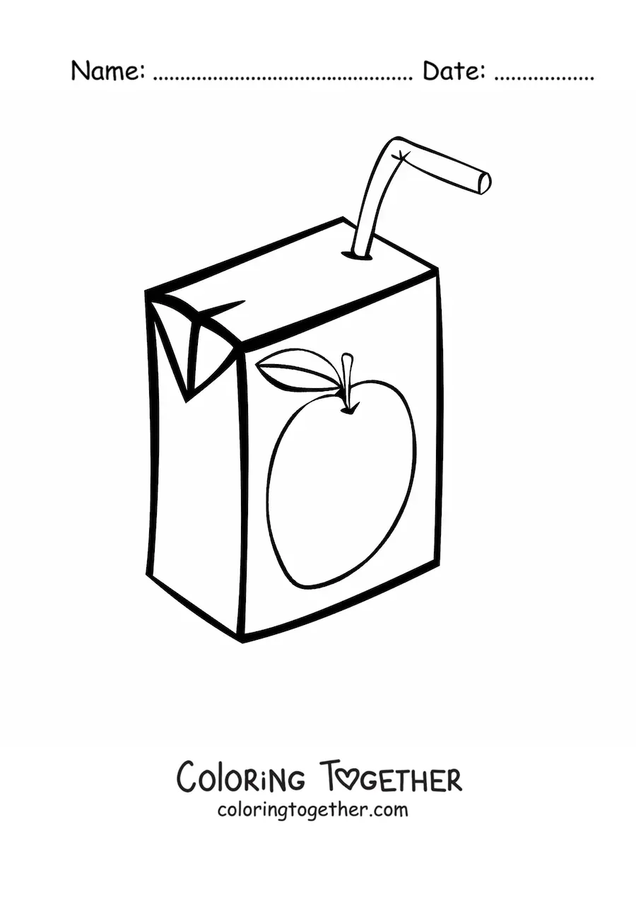 Coloring page of an apple juice box with a straw