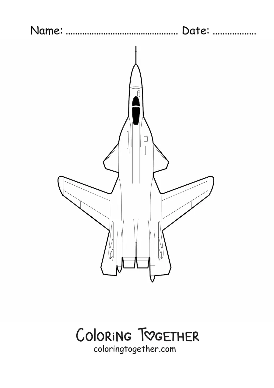 Coloring page of a warplane seen from above