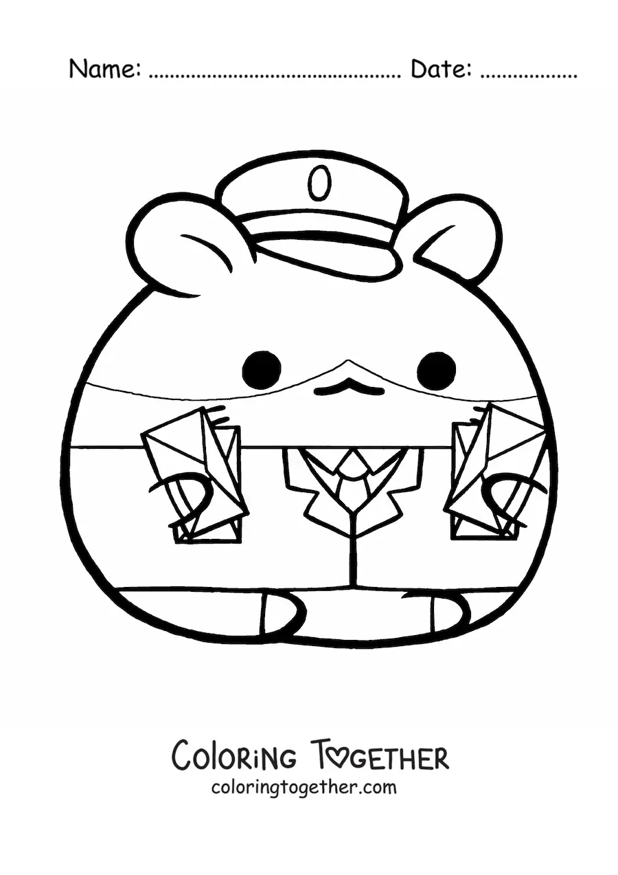 Coloring page of a cute animated hamster mailman