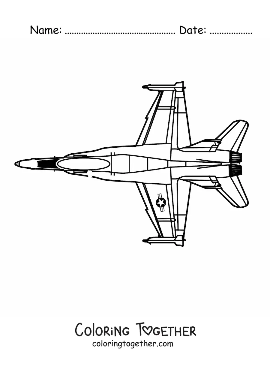 Coloring page of an F18 fighter jet