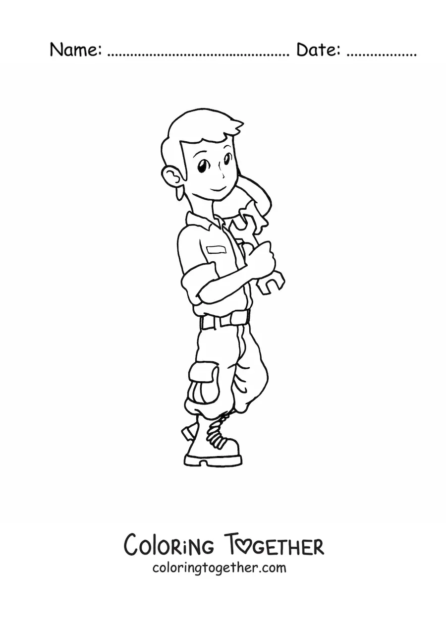 Coloring page of a cute mechanic