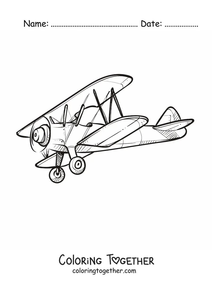 Coloring page of a biplane