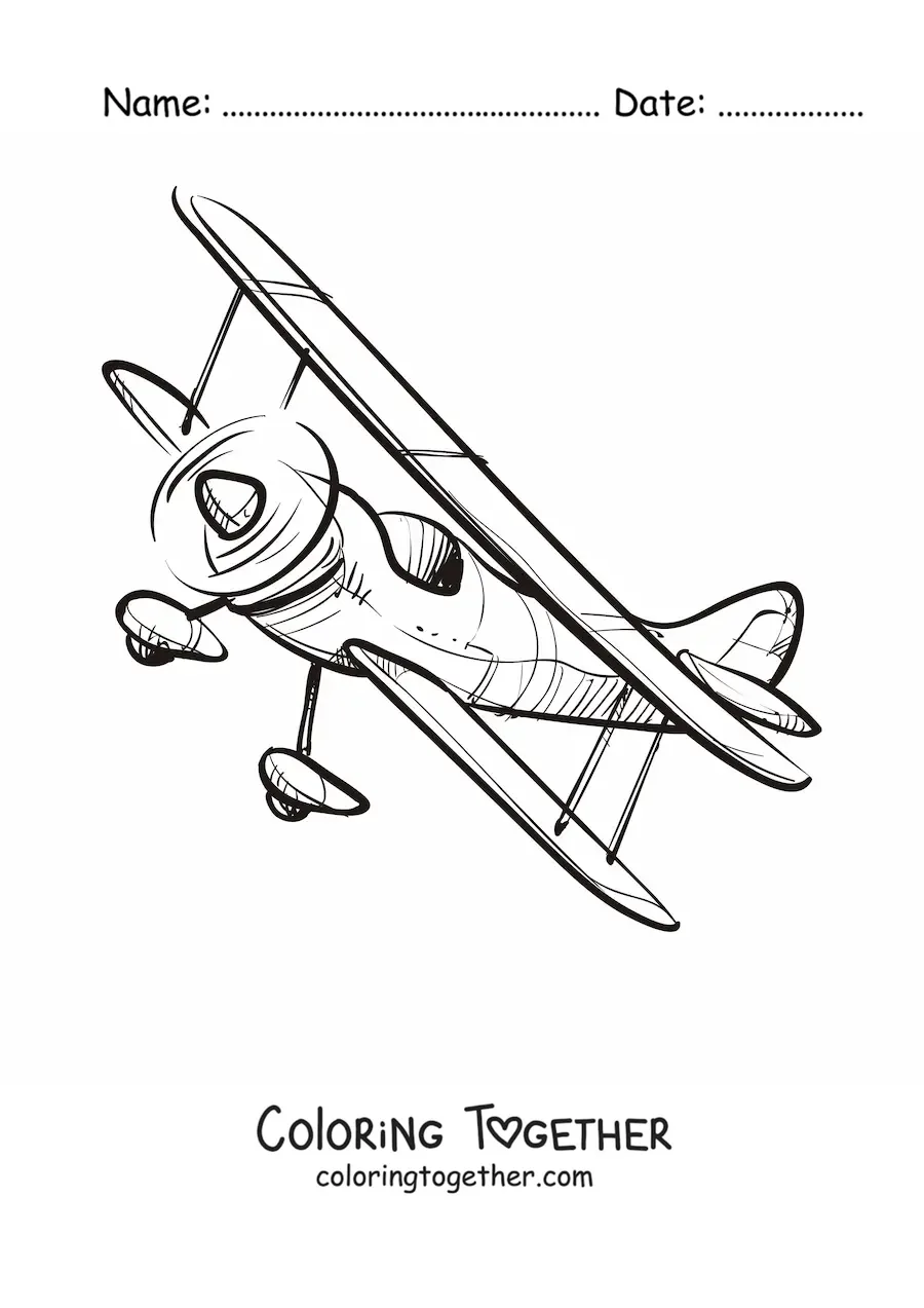 Coloring page of a biplane