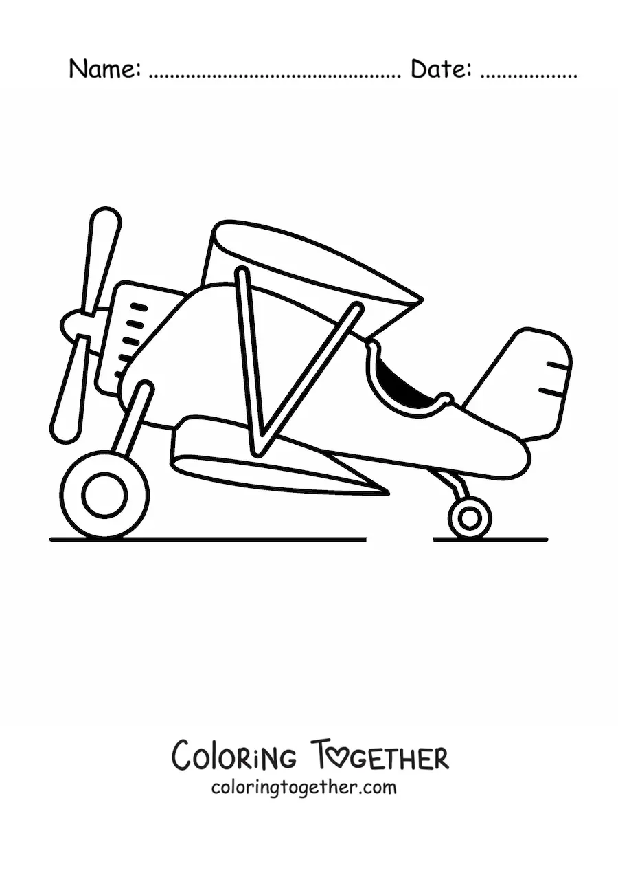 Coloring page of a biplane from the side