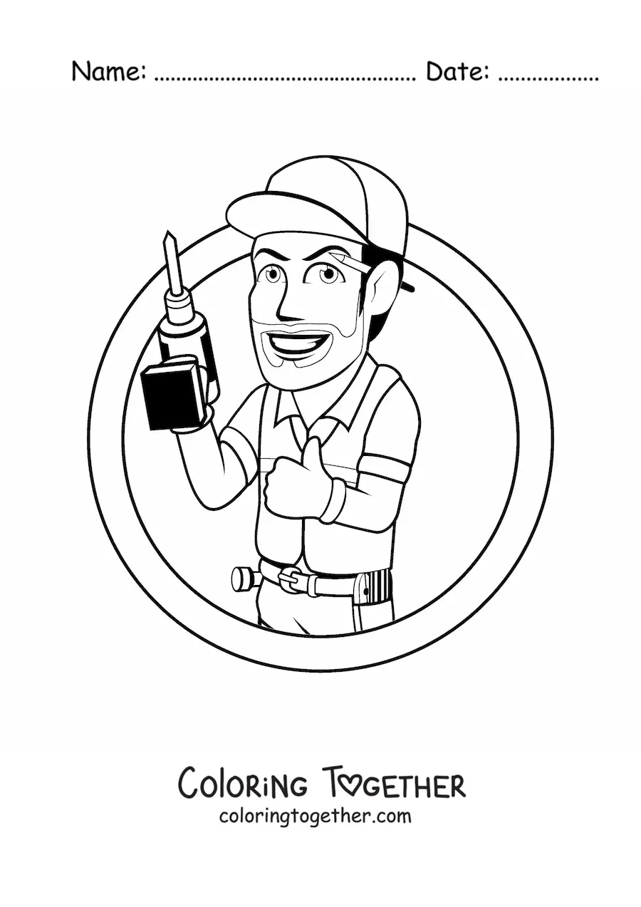 Coloring page of a cartoon of a man who works as a bricklayer