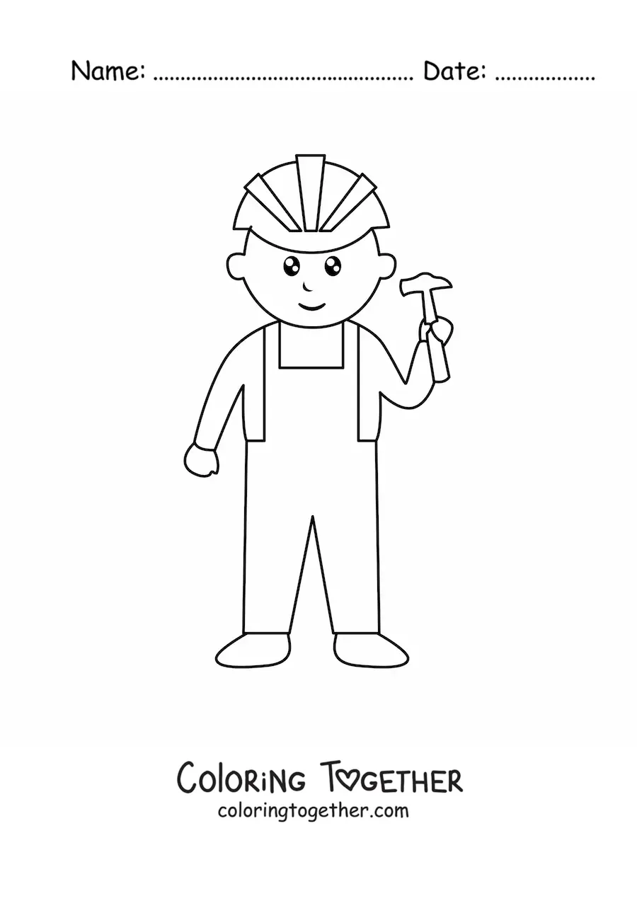 Coloring page of an easy bricklayer with a helmet