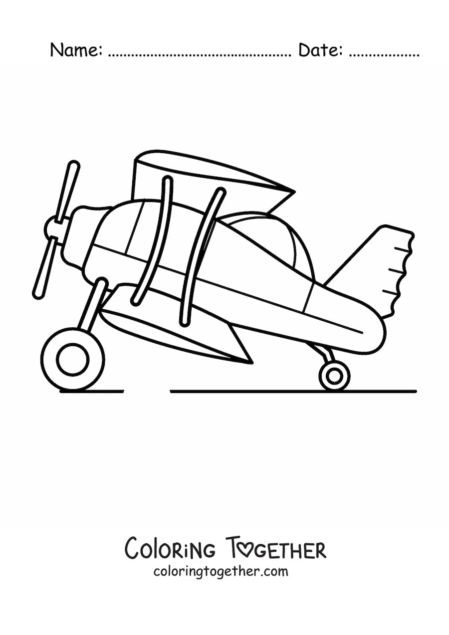 Coloring page of a biplane from the side