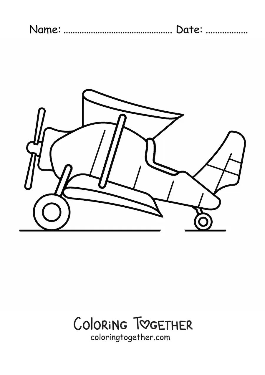 Coloring page of a biplane from the side