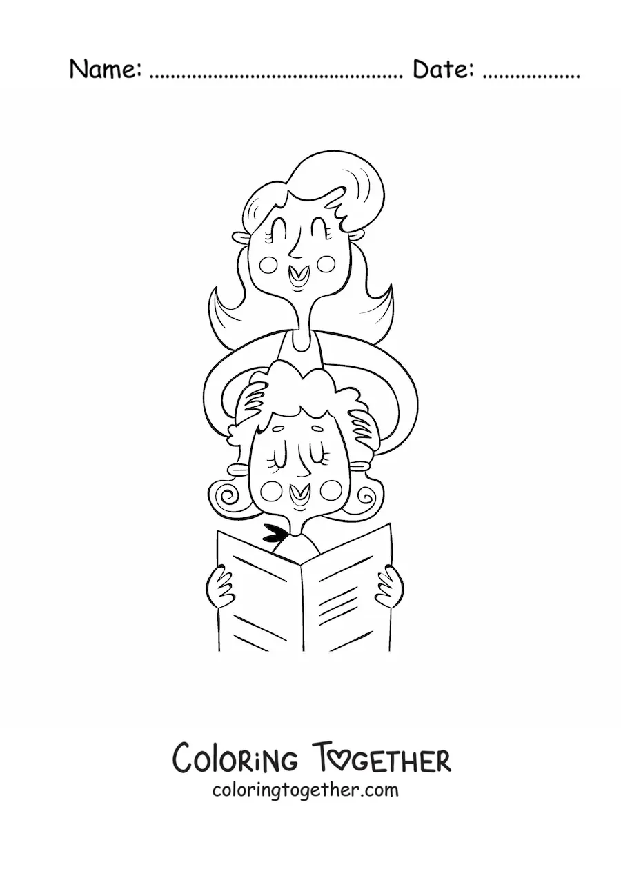 Coloring page of a hairdresser styling a client's hair