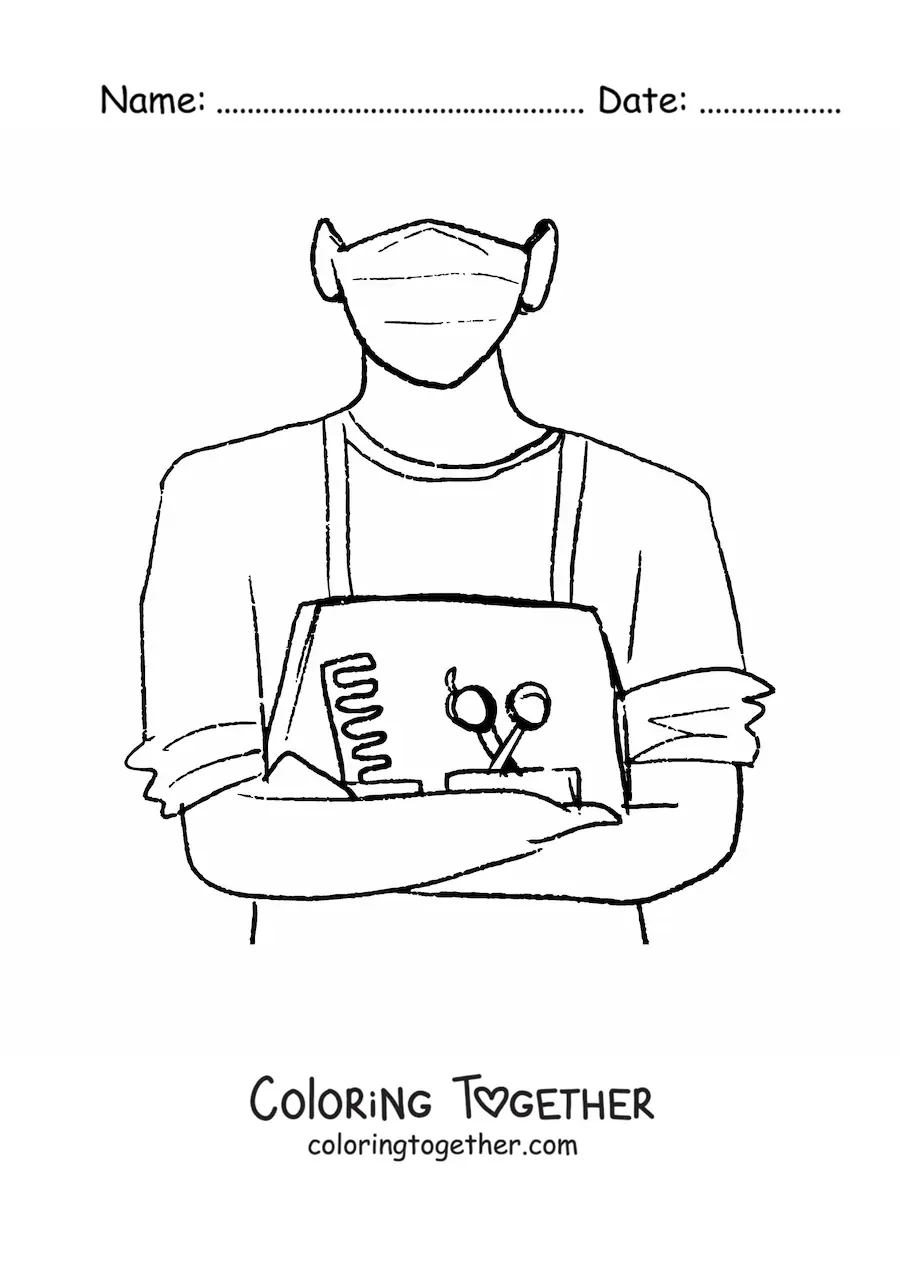 Coloring page of a barber with a comb and a pair of scissors
