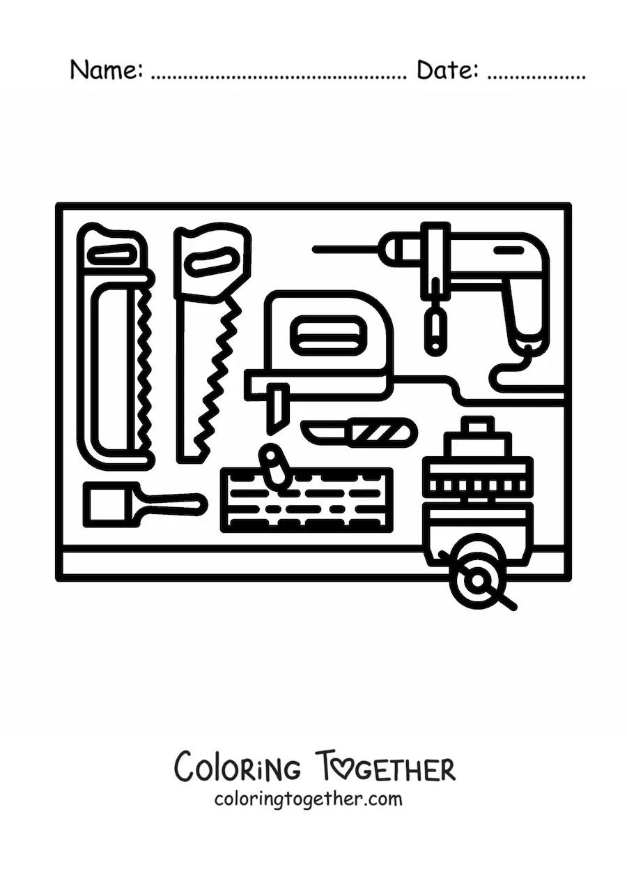 Coloring page of the carpenter's tools