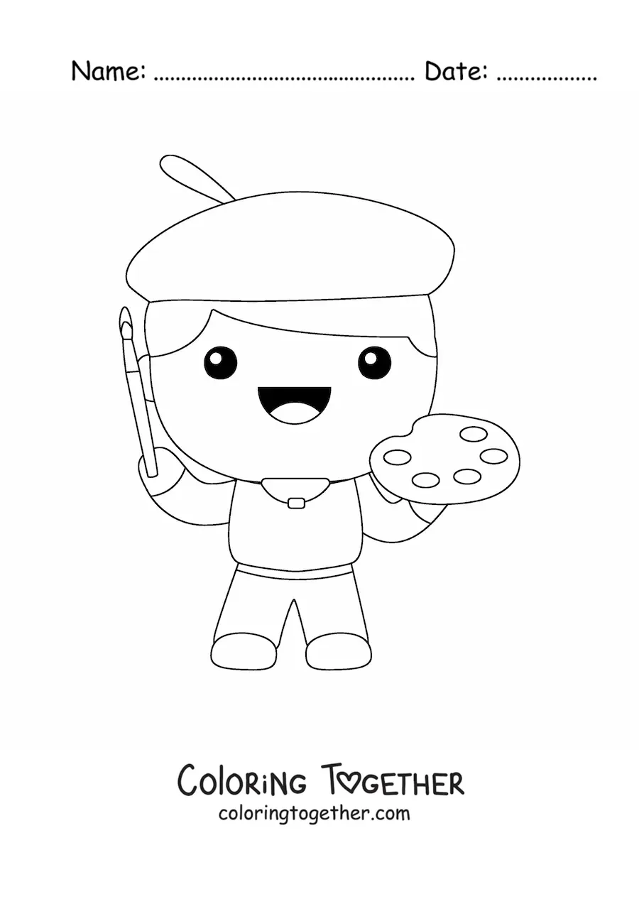 Coloring page of an easy cartoon painter
