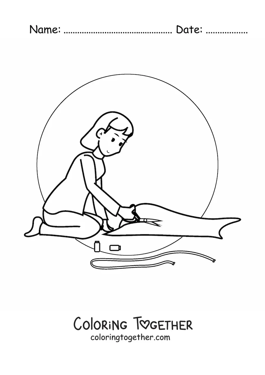 Coloring page of a woman dressmaker making a garment