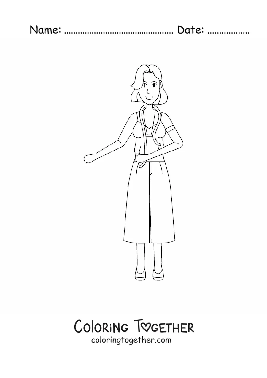 Coloring page of a fashion designer with a measuring tape