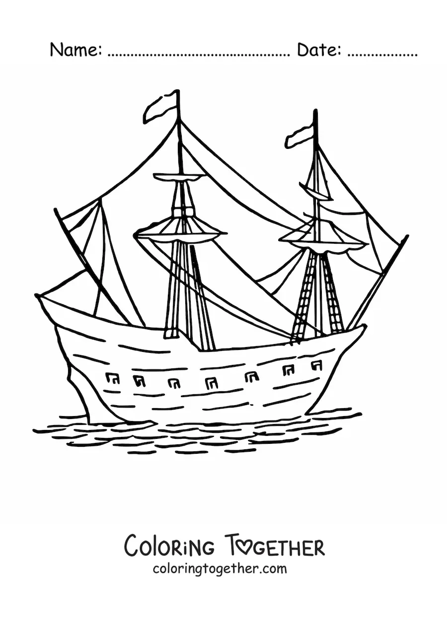 Coloring page of a boat at sea
