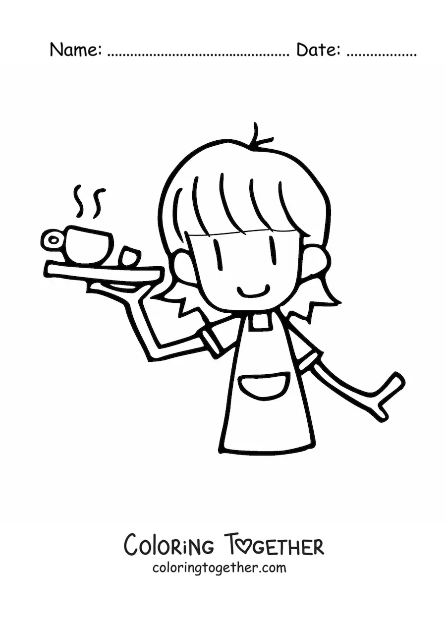 Coloring page of a cartoon of a cafe waitress