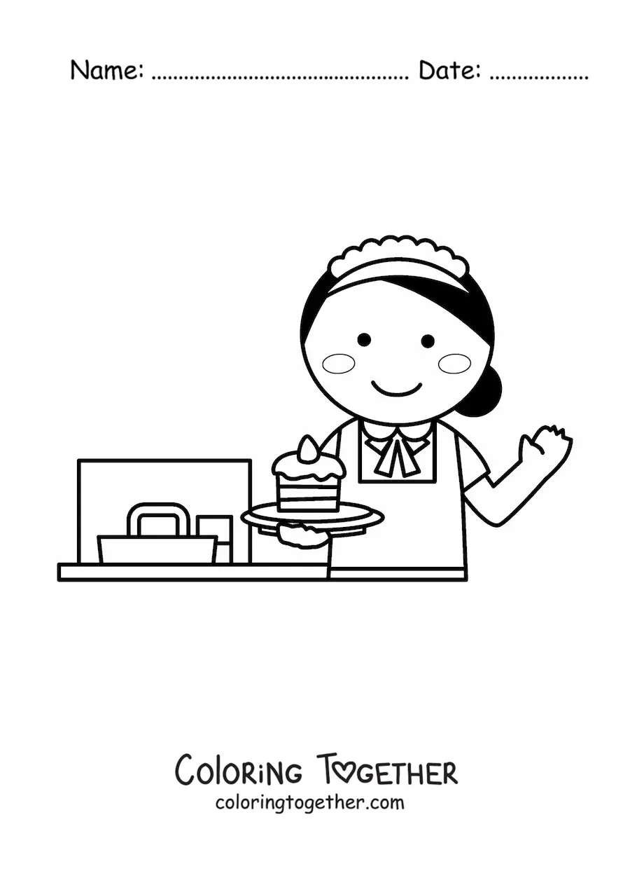 Coloring page of an easy restaurant waitress