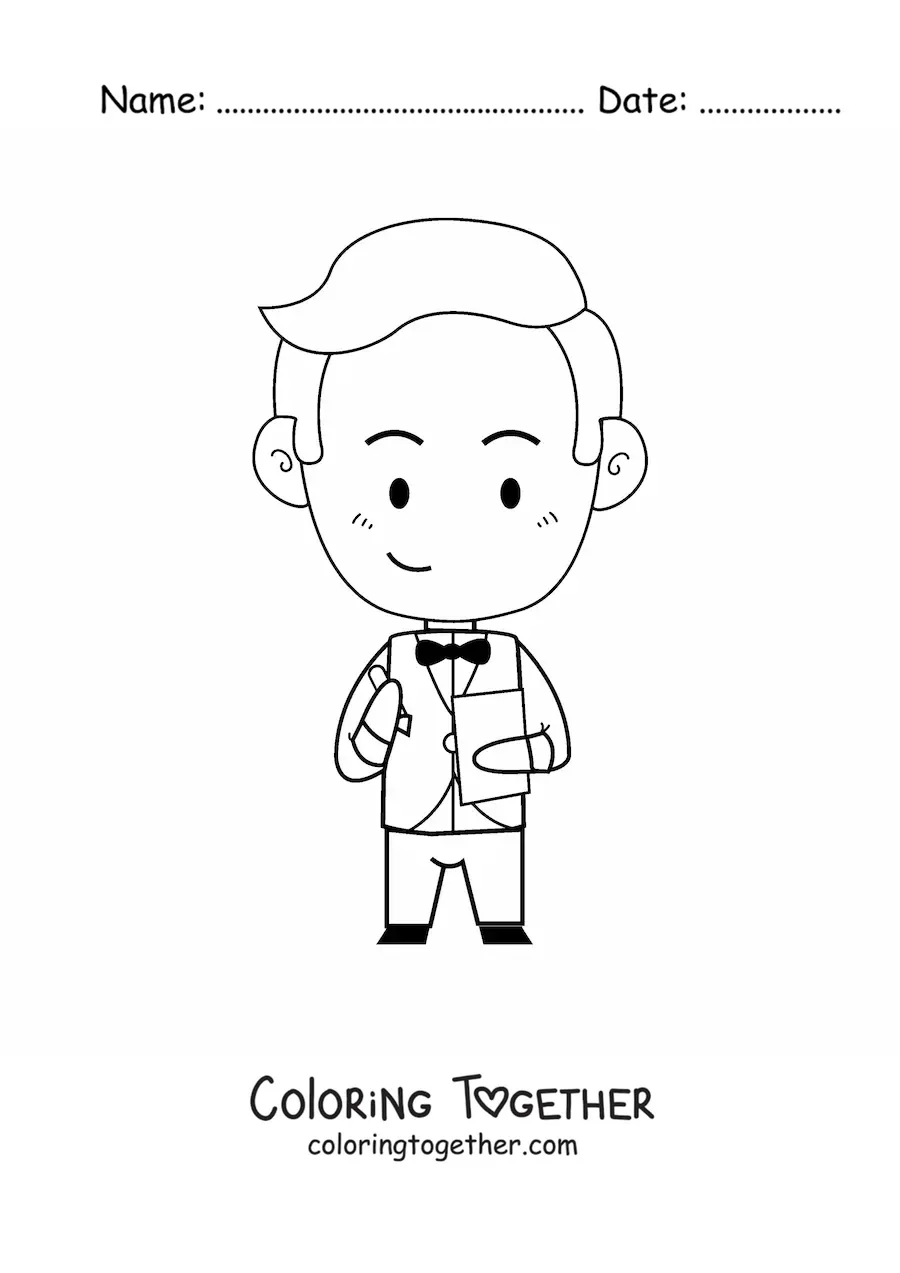 Coloring page of a kawaii cartoon butler