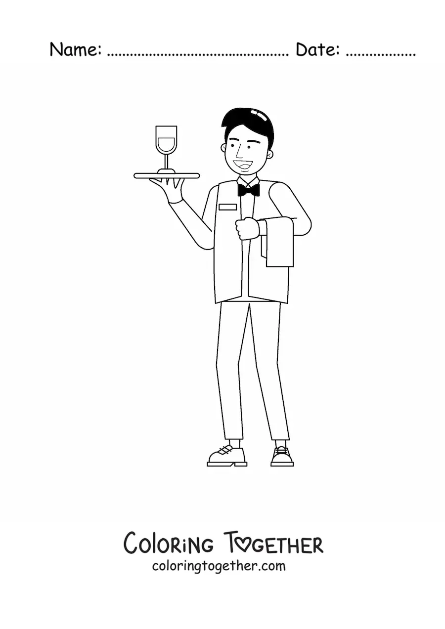 Coloring page of a man working as a waiter