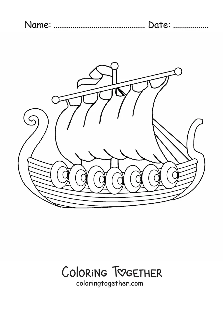 Coloring page of a Viking ship