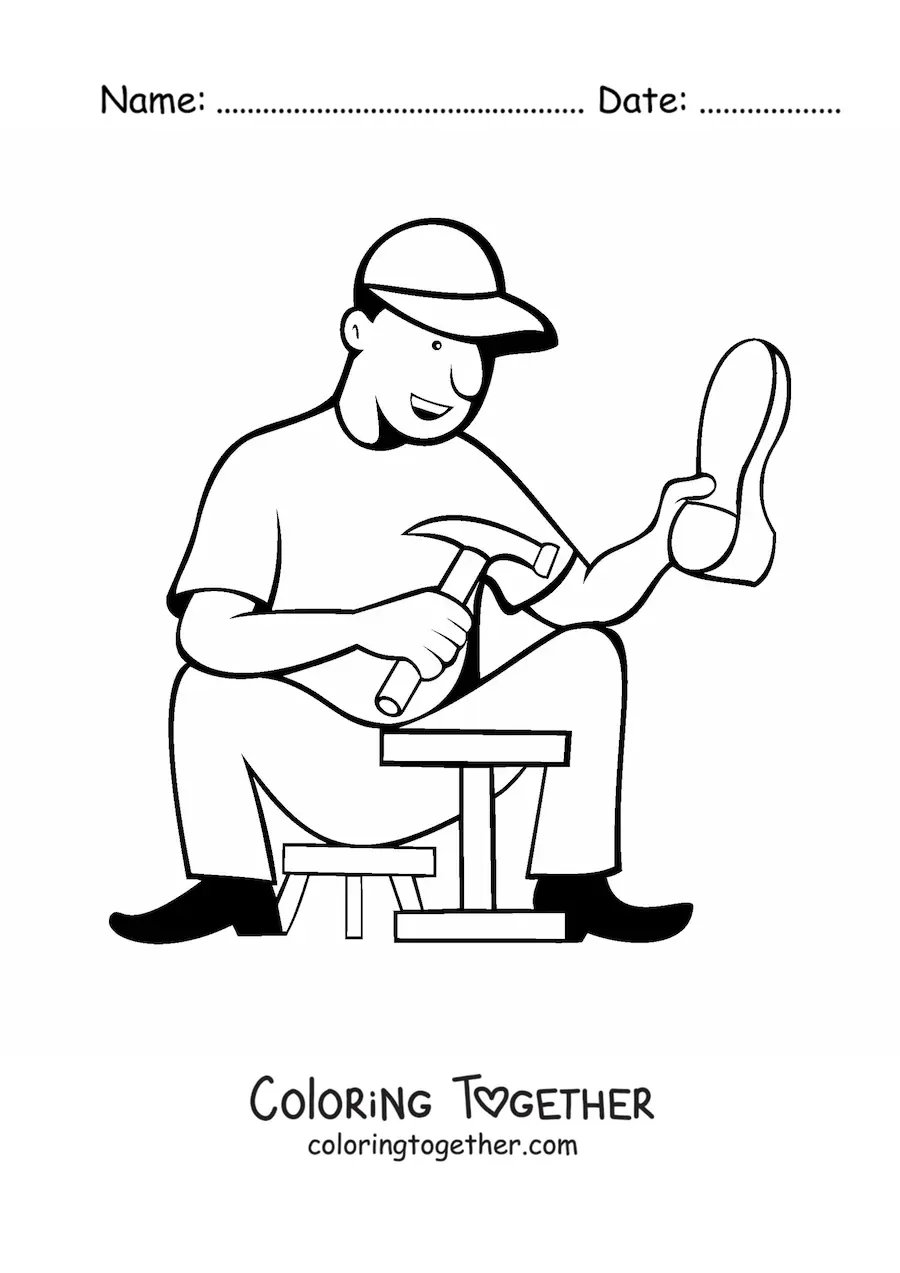 Coloring page of a cobbler at work