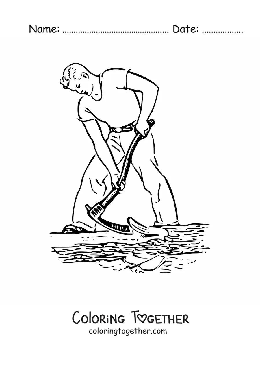 Coloring page of a gardener working in the garden