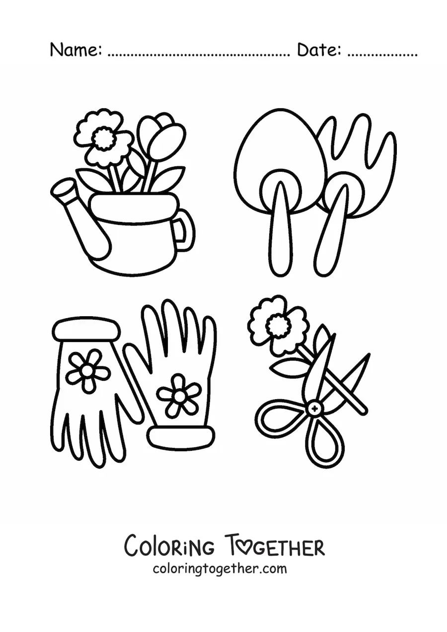 Coloring page of gardening tools