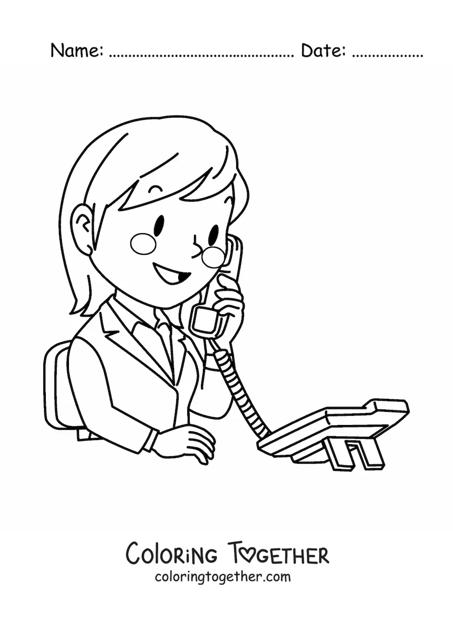 Coloring page of a telemarketing worker talking on the phone